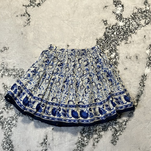Beach Gold Skirt Womens Sz M/L Blue White Floral Print Mini Drawstring Waist‎ - Picture 4 of 9